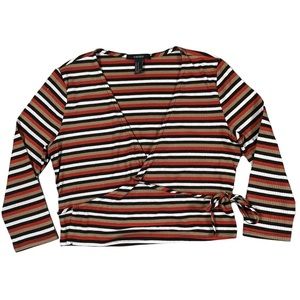 Forever21 size medium crop top tie front cardigan red, white, black, tan stripes